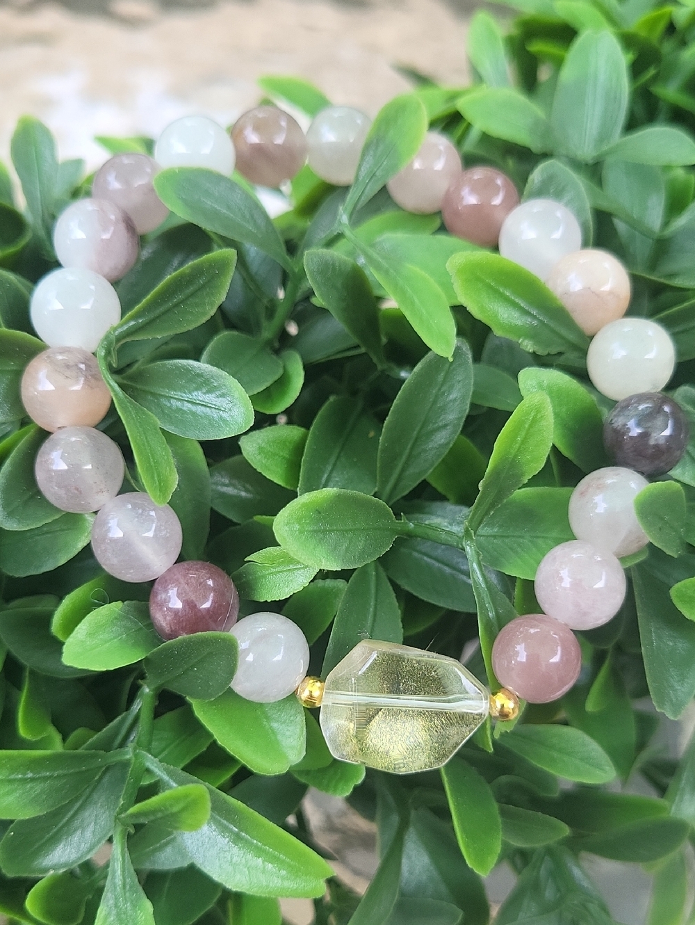 Natural Gem Multi Quartz Beaded Bracelet with Gold Accent & Faceted Glass Bead